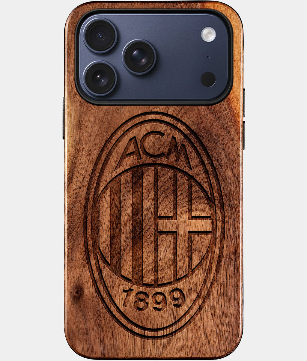 Custom A.C. Milan iPhone 17/17 Pro/17 Pro Max/17 Air Case - Wood A.C. Milan Cover - Eco-friendly AC Milan iPhone 17 Case - Carved Wood Custom AC Milan Gift For Him - Monogrammed Personalized iPhone 17 Cover By Aldergrove & Oak