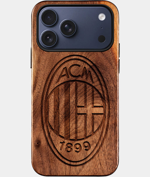 Custom A.C. Milan iPhone 17/17 Pro/17 Pro Max/17 Air Case - Wood A.C. Milan Cover - Eco-friendly AC Milan iPhone 17 Case - Carved Wood Custom AC Milan Gift For Him - Monogrammed Personalized iPhone 17 Cover By Aldergrove & Oak