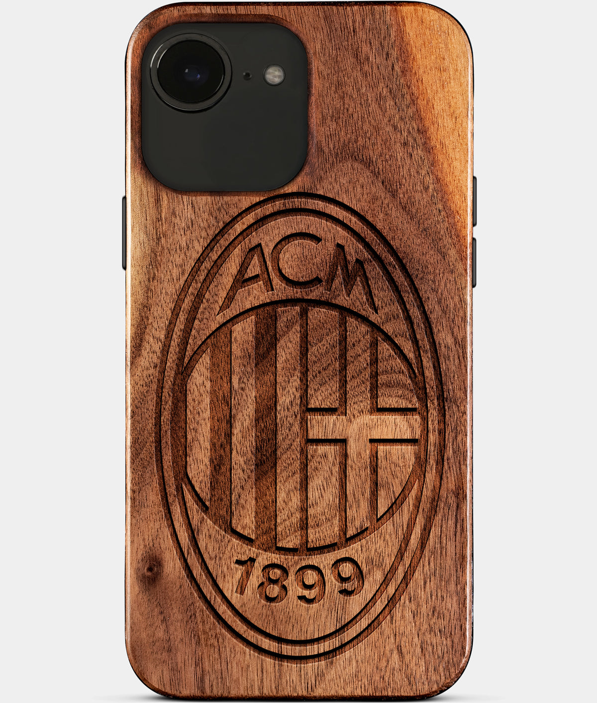 Eco-friendly AC Milan iPhone 17e Case - Carved Wood Custom AC Milan Gift For Him - Monogrammed Personalized iPhone 17e Cover By Aldergrove & Oak