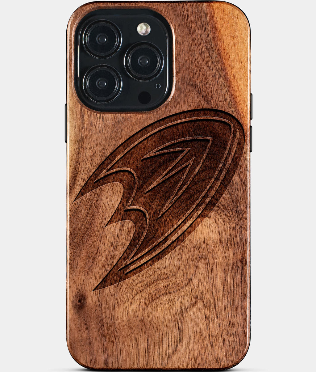 Custom Anaheim Ducks iPhone 15/15 Pro/15 Pro Max/15 Plus Case - Wood Anaheim Ducks Cover - Eco-friendly Anaheim Ducks iPhone 15 Case - Carved Wood Custom Anaheim Ducks Gift For Him - Monogrammed Personalized iPhone 15 Cover By Aldergrove & Oak