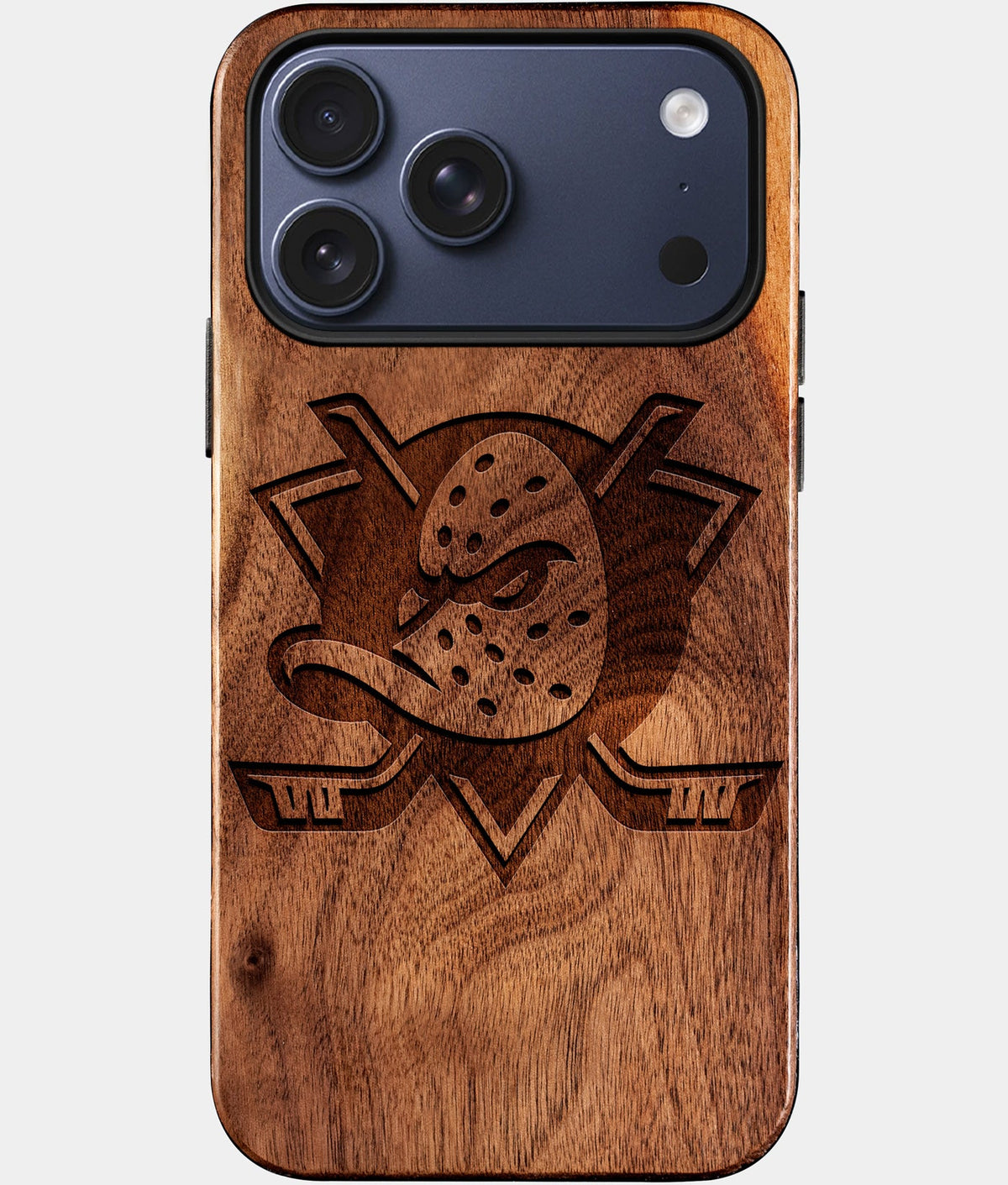 Eco-friendly Anaheim Ducks iPhone 17 Pro Max Case - Carved Wood Custom Anaheim Ducks Gift For Him - Monogrammed Personalized iPhone 17 Pro Max Cover By Aldergrove & Oak