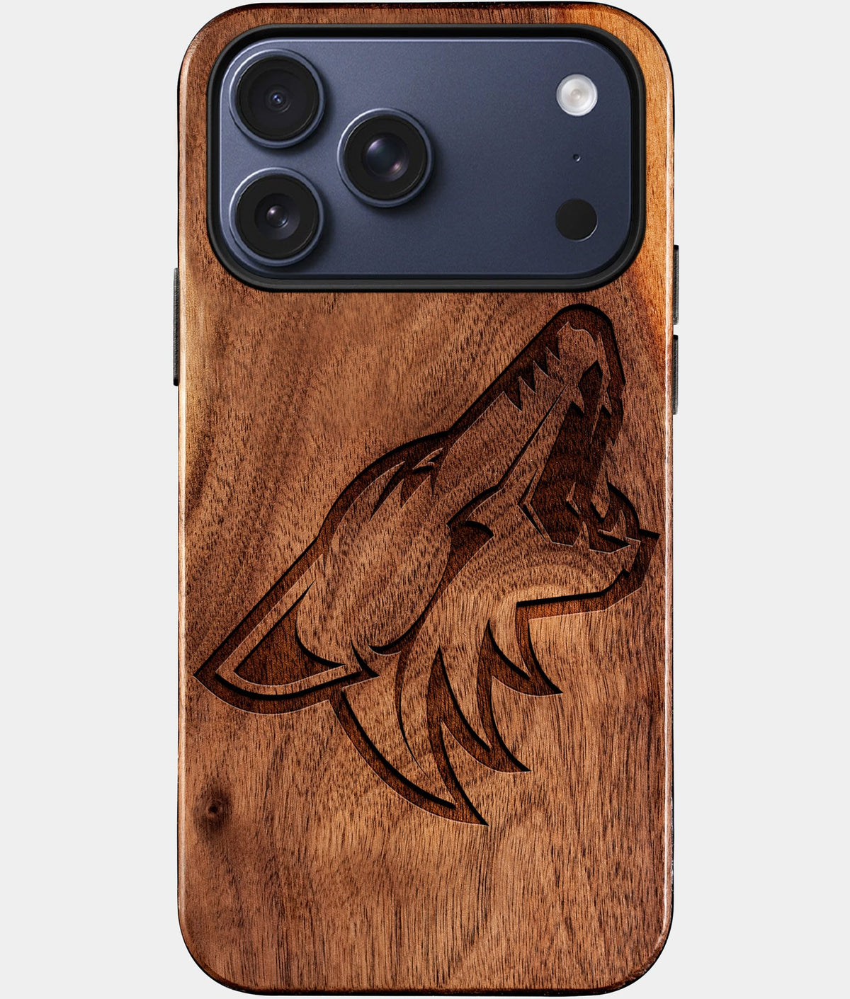Eco-friendly Arizona Coyotes iPhone 17 Pro Max Case - Carved Wood Custom Arizona Coyotes Gift For Him - Monogrammed Personalized iPhone 17 Pro Max Cover By Aldergrove & Oak