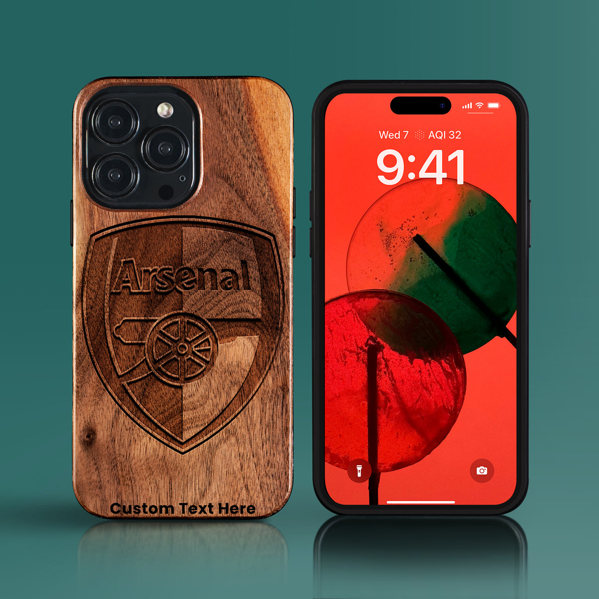 Custom Arsenal F.C. iPhone 15/15 Pro/15 Pro Max/15 Plus Case - Carved Wood Arsenal FC Cover