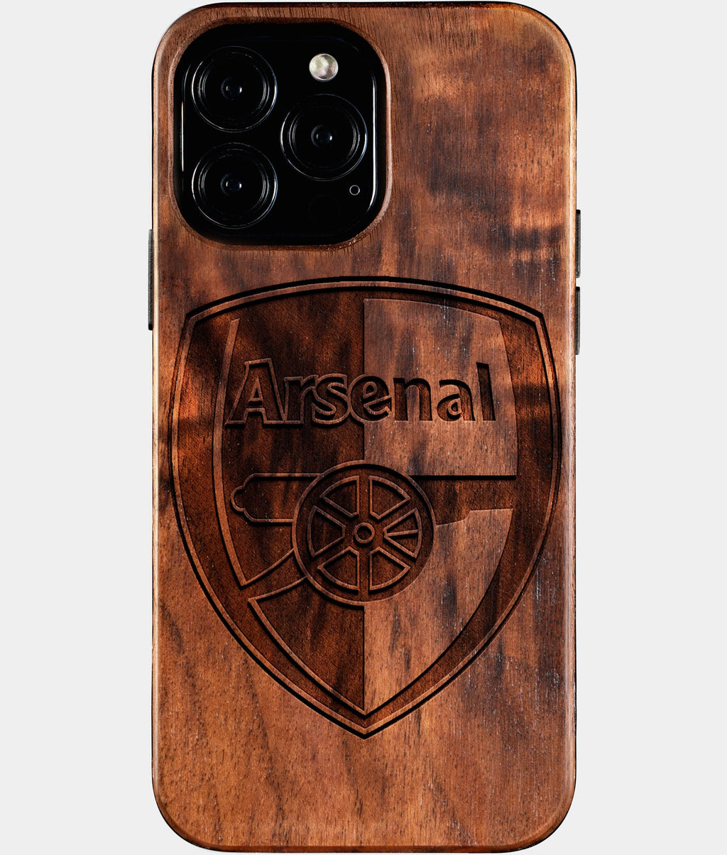 Custom Arsenal F.C. iPhone 16/16 Pro/16 Pro Max/16 Plus Case - Wood Arsenal FC Cover - Eco-friendly Arsenal FC iPhone 16 Case - Carved Wood Custom Arsenal FC Gift For Him - Monogrammed Personalized iPhone 16 Cover By Aldergrove & Oak