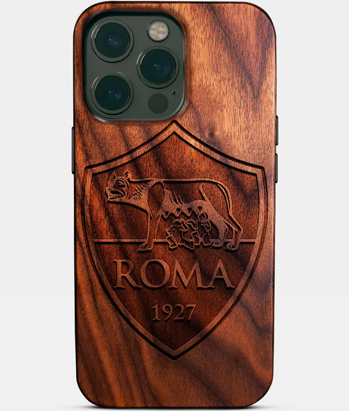 Custom A.S. Roma iPhone 14/14 Pro/14 Pro Max/14 Plus Case - Wood A.S. Roma Cover - Eco-friendly AS Roma iPhone 14 Case - Carved Wood Custom AS Roma Gift For Him - Monogrammed Personalized iPhone 14 Cover By Aldergrove & Oak
