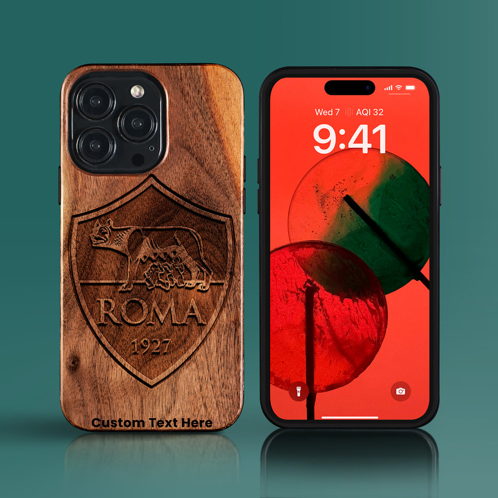 Custom A.S. Roma iPhone 15/15 Pro/15 Pro Max/15 Plus Case - Carved Wood A.S. Roma Cover