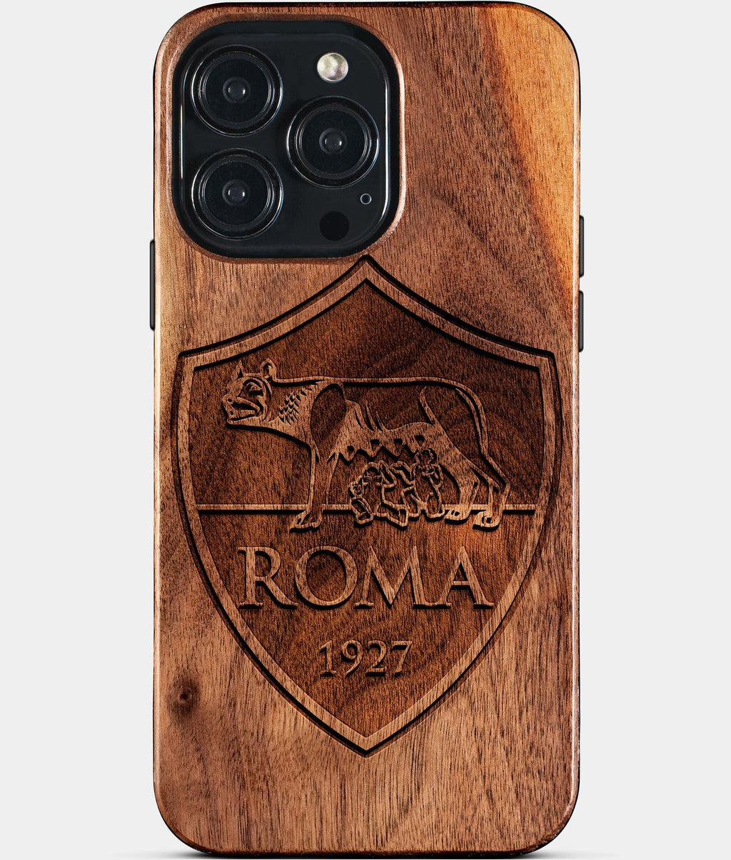 Custom A.S. Roma iPhone 15/15 Pro/15 Pro Max/15 Plus Case - Wood A.S. Roma Cover - Eco-friendly AS Roma iPhone 15 Case - Carved Wood Custom AS Roma Gift For Him - Monogrammed Personalized iPhone 15 Cover By Aldergrove & Oak