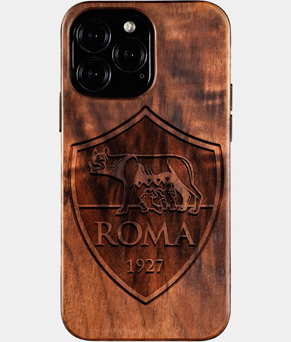 Custom A.S. Roma iPhone 16/16 Pro/16 Pro Max/16 Plus Case - Wood A.S. Roma Cover - Eco-friendly AS Roma iPhone 16 Case - Carved Wood Custom AS Roma Gift For Him - Monogrammed Personalized iPhone 16 Cover By Aldergrove & Oak