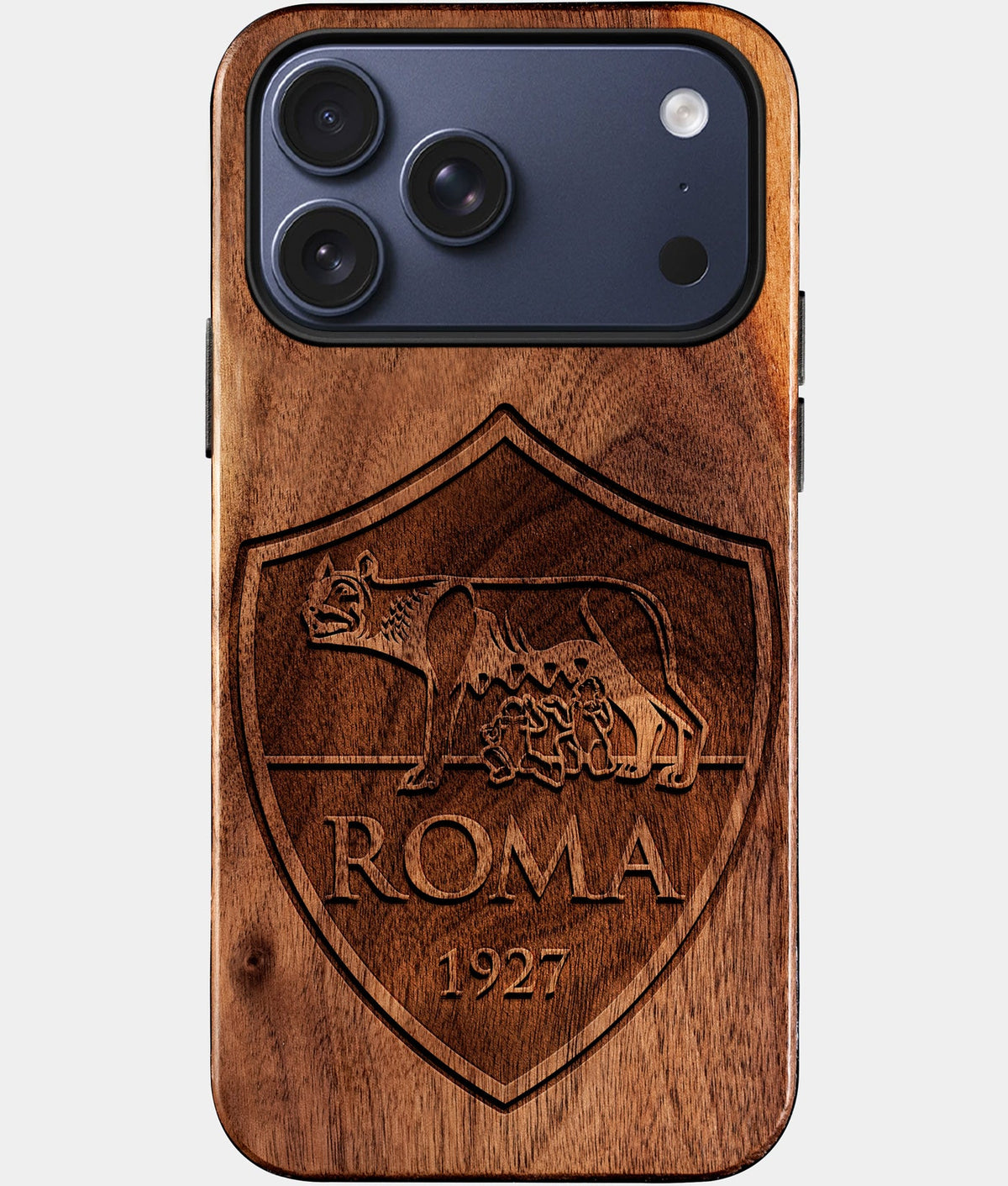Custom A.S. Roma iPhone 17/17 Pro/17 Pro Max/17 Air Case - Wood A.S. Roma Cover - Eco-friendly AS Roma iPhone 17 Case - Carved Wood Custom AS Roma Gift For Him - Monogrammed Personalized iPhone 17 Cover By Aldergrove & Oak