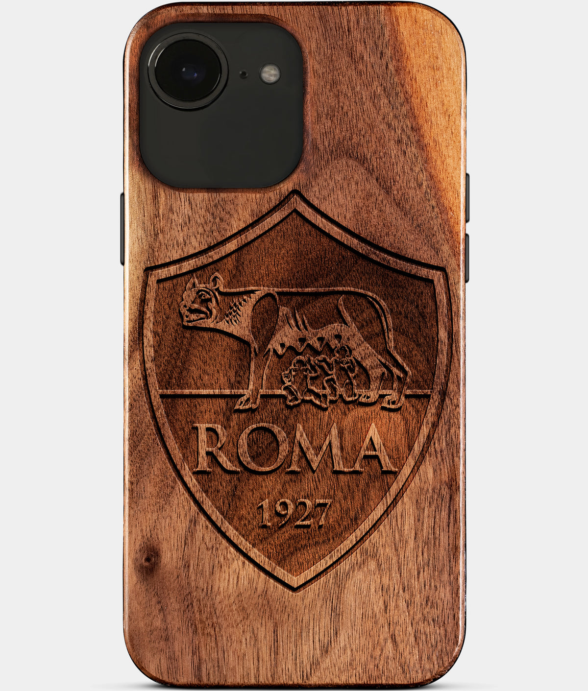 Eco-friendly AS Roma iPhone 17e Case - Carved Wood Custom AS Roma Gift For Him - Monogrammed Personalized iPhone 17e Cover By Aldergrove & Oak