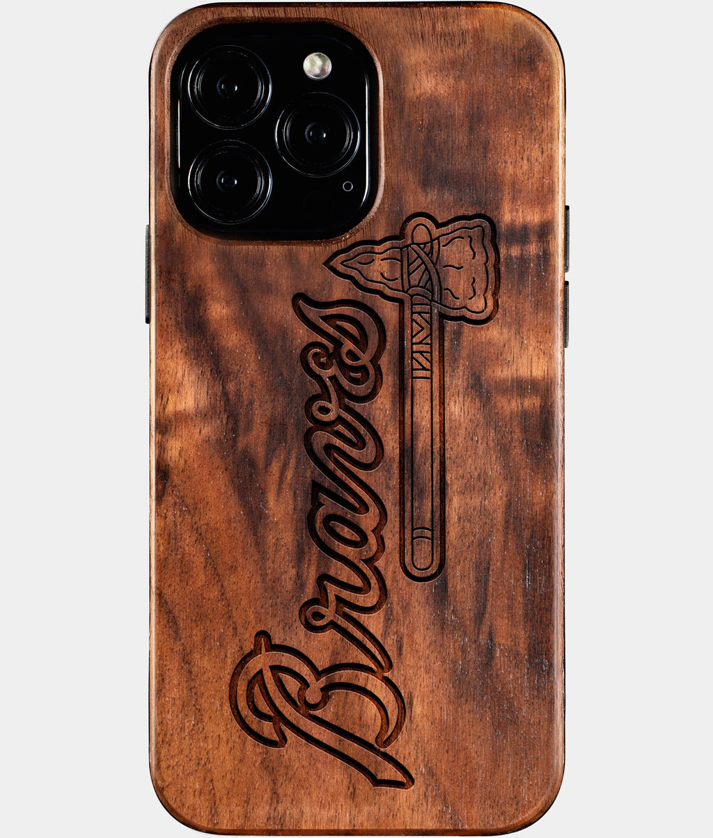 Custom Atlanta Braves iPhone 16/16 Pro/16 Pro Max/16 Plus Case - Wood Braves Cover - Eco-friendly Atlanta Braves iPhone 16 Case - Carved Wood Custom Atlanta Braves Gift For Him - Monogrammed Personalized iPhone 16 Cover By Aldergrove & Oak