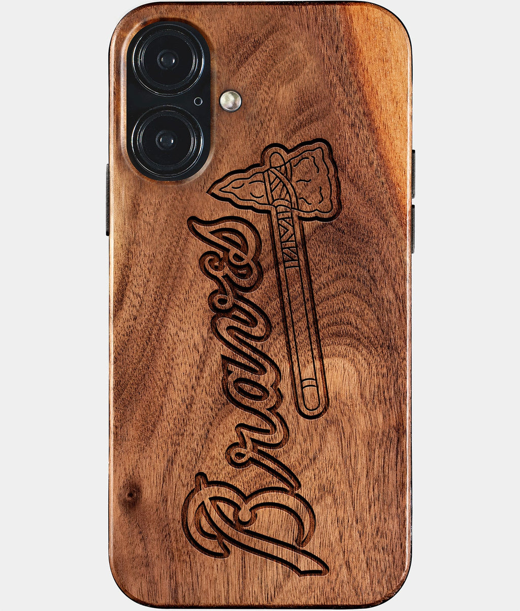Eco-friendly Atlanta Braves iPhone 17 Case - Carved Wood Custom Atlanta Braves Gift For Him - Monogrammed Personalized iPhone 17 Cover By Aldergrove & Oak