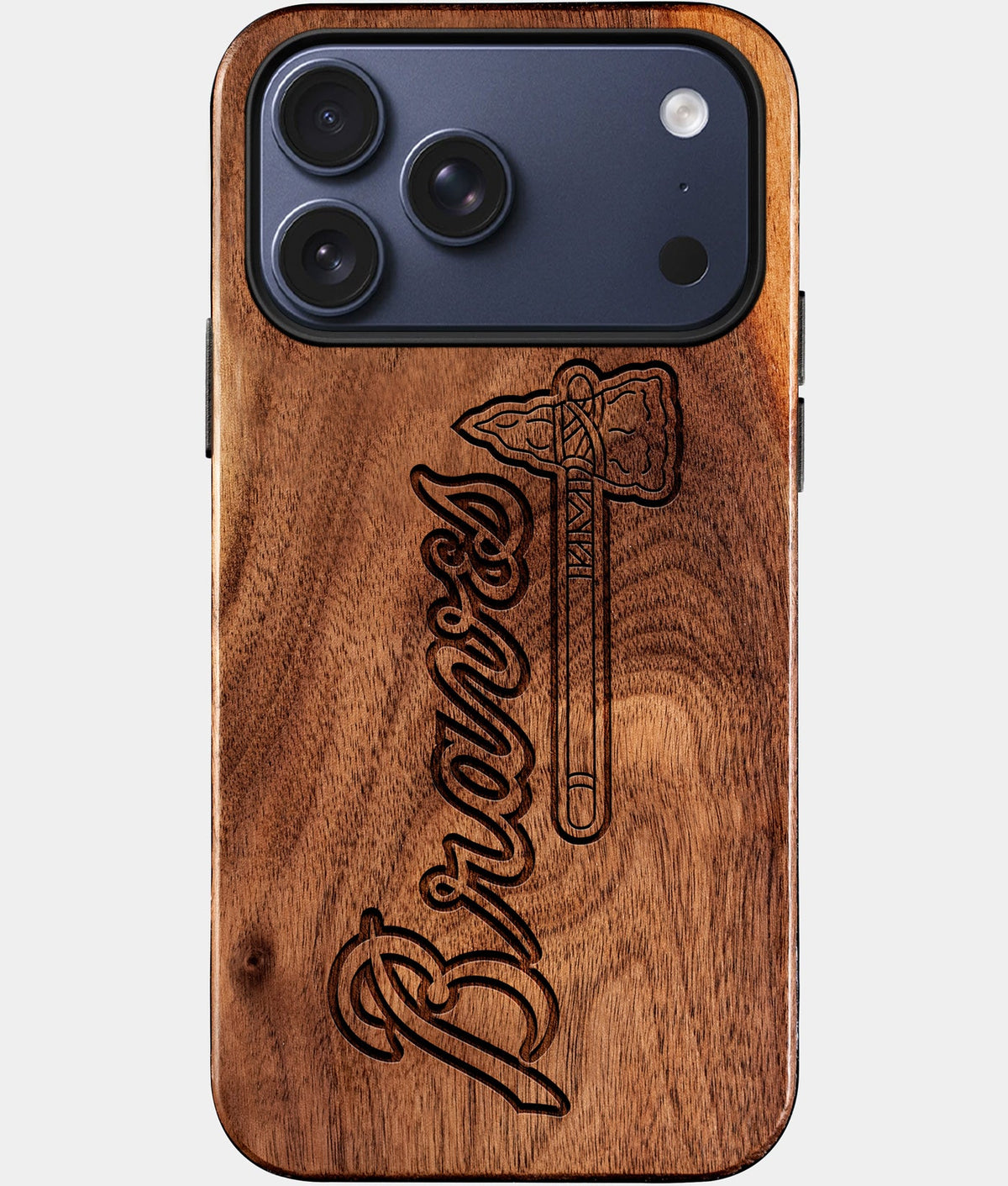 Eco-friendly Atlanta Braves iPhone 17 Pro Case - Carved Wood Custom Atlanta Braves Gift For Him - Monogrammed Personalized iPhone 17 Pro Cover By Aldergrove & Oak
