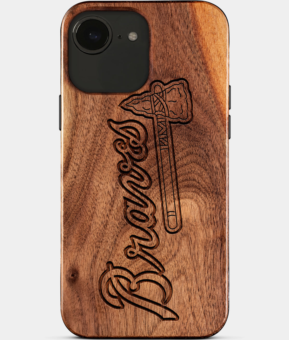 Eco-friendly Atlanta Braves iPhone 17e Case - Carved Wood Custom Atlanta Braves Gift For Him - Monogrammed Personalized iPhone 17e Cover By Aldergrove & Oak