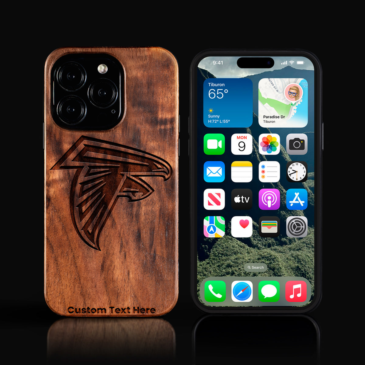 Custom Atlanta Falcons iPhone 16/16 Pro/16 Pro Max/16 Plus Case - Carved Wood Falcons Cover