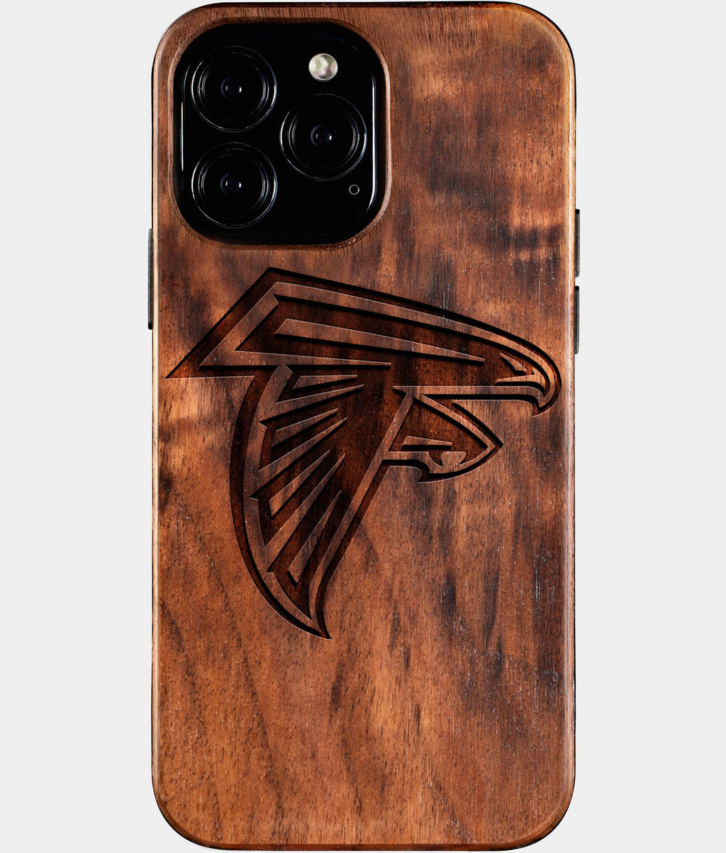 Custom Atlanta Falcons iPhone 16/16 Pro/16 Pro Max/16 Plus Case - Wood Falcons Cover - Eco-friendly Atlanta Falcons iPhone 16 Case - Carved Wood Custom Atlanta Falcons Gift For Him - Monogrammed Personalized iPhone 16 Cover By Aldergrove & Oak