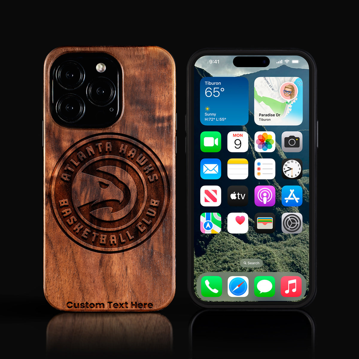 Custom Atlanta Hawks iPhone 16/16 Pro/16 Pro Max/16 Plus Case - Carved Wood Hawks Cover