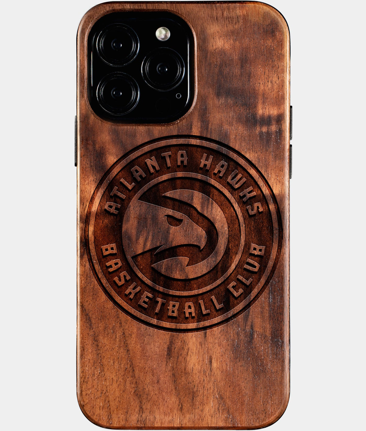 Custom Atlanta Hawks iPhone 16/16 Pro/16 Pro Max/16 Plus Case - Wood Hawks Cover - Eco-friendly Atlanta Hawks iPhone 16 Case - Carved Wood Custom Atlanta Hawks Gift For Him - Monogrammed Personalized iPhone 16 Cover By Aldergrove & Oak