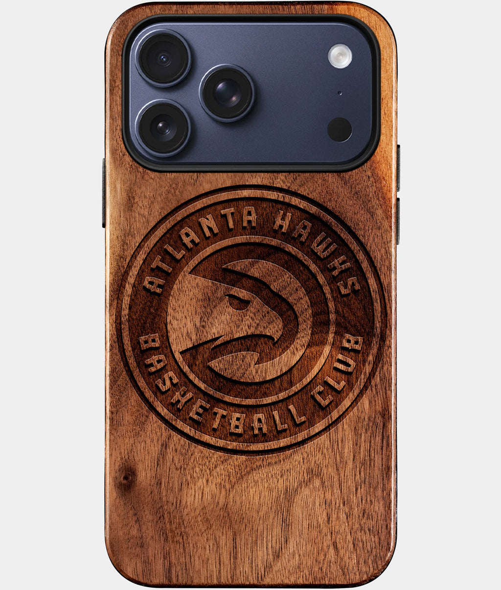 Custom Atlanta Hawks iPhone 17/17 Pro/17 Pro Max/17 Air Case - Wood Hawks Cover - Eco-friendly Atlanta Hawks iPhone 17 Case - Carved Wood Custom Atlanta Hawks Gift For Him - Monogrammed Personalized iPhone 17 Cover By Aldergrove & Oak