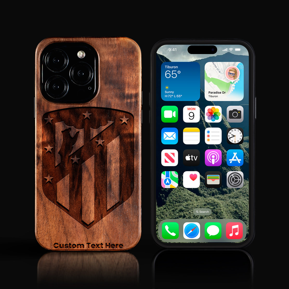 Custom Atletico Madrid FC iPhone 16/16 Pro/16 Pro Max/16 Plus Case - Carved Wood Raptors Cover