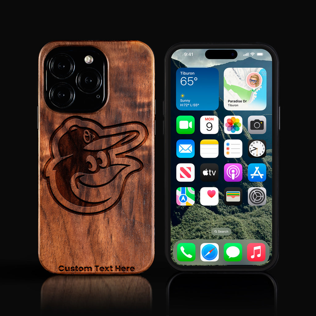 Custom Baltimore Orioles iPhone 16/16 Pro/16 Pro Max/16 Plus Case - Carved Wood Orioles Cover
