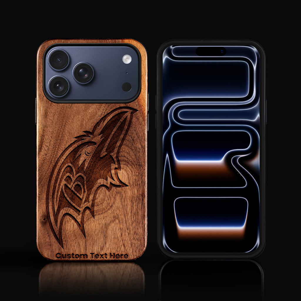 Custom Baltimore Ravens iPhone 17/17 Pro/17 Pro Max/17 Air Case - Carved Wood Ravens Cover