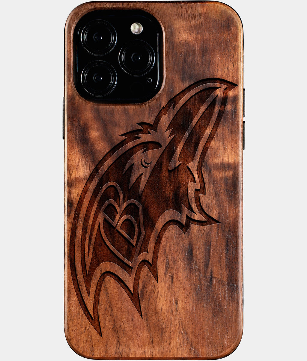 Custom Baltimore Ravens iPhone 16/16 Pro/16 Pro Max/16 Plus Case - Wood Ravens Cover - Eco-friendly Baltimore Ravens iPhone 16 Case - Carved Wood Custom Baltimore Ravens Gift For Him - Monogrammed Personalized iPhone 16 Cover By Aldergrove & Oak