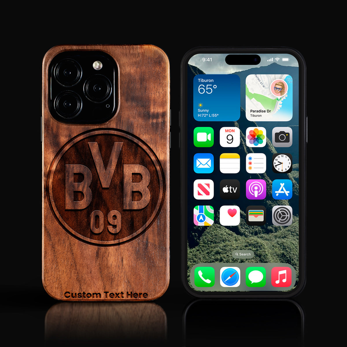 Custom Borussia Dortmund iPhone 16/16 Pro/16 Pro Max/16 Plus Case - Carved Wood Borussia Dortmund Cover