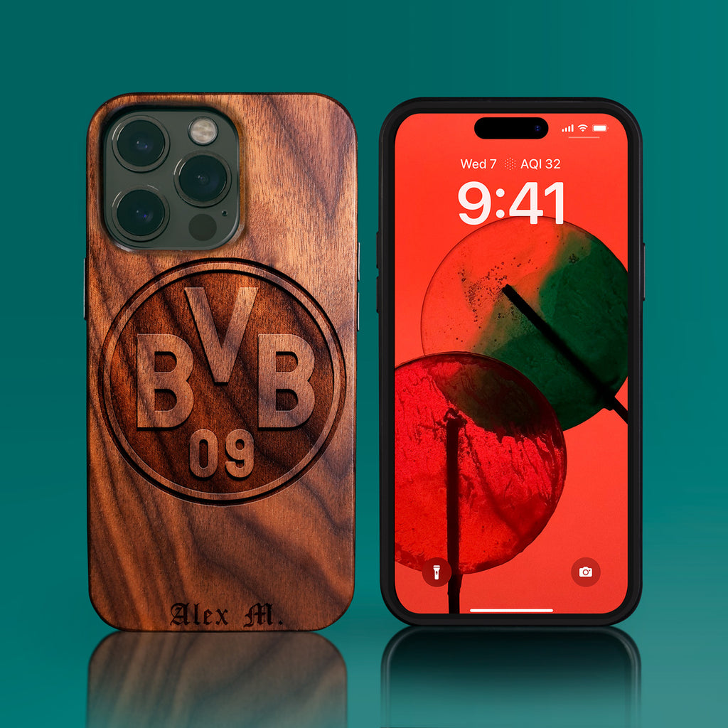 Custom Borussia Dortmund iPhone 14/14 Pro/14 Pro Max/14 Plus Case - Carved Wood Borussia Dortmund Cover
