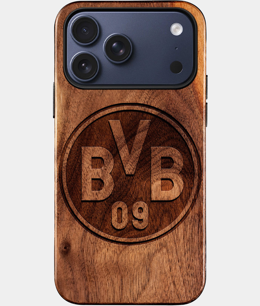 Custom Borussia Dortmund iPhone 17/17 Pro/17 Pro Max/17 Air Case - Wood Borussia Dortmund Cover - Eco-friendly Borussia Dortmund iPhone 17 Case - Carved Wood Custom Borussia Dortmund Gift For Him - Monogrammed Personalized iPhone 17 Cover By Aldergrove & Oak