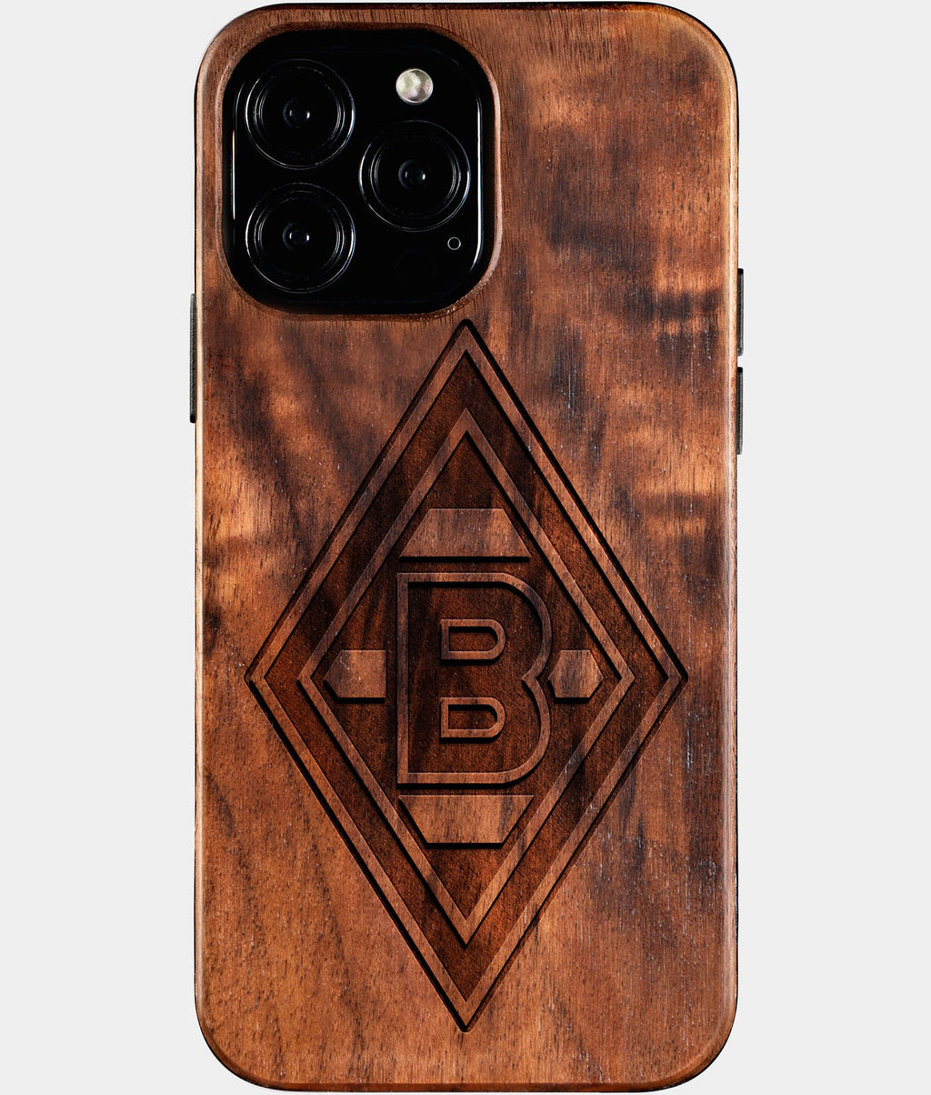 Custom Borussia Monchengladbach iPhone 16/16 Pro/16 Pro Max/16 Plus Case - Wood Borussia Monchengladbach Cover - Eco-friendly Borussia Monchengladbach iPhone 16 Case - Carved Wood Custom Borussia Monchengladbach Gift For Him - Monogrammed Personalized iPhone 16 Cover By Aldergrove & Oak
