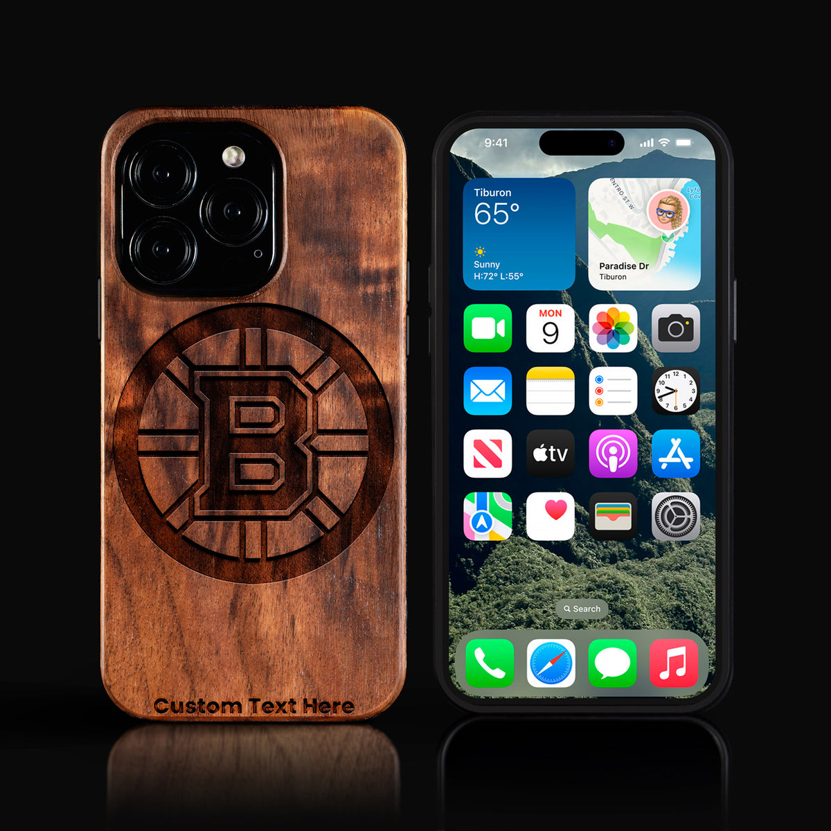 Custom Boston Bruins iPhone 16/16 Pro/16 Pro Max/16 Plus Case - Carved Wood Boston Bruins Cover