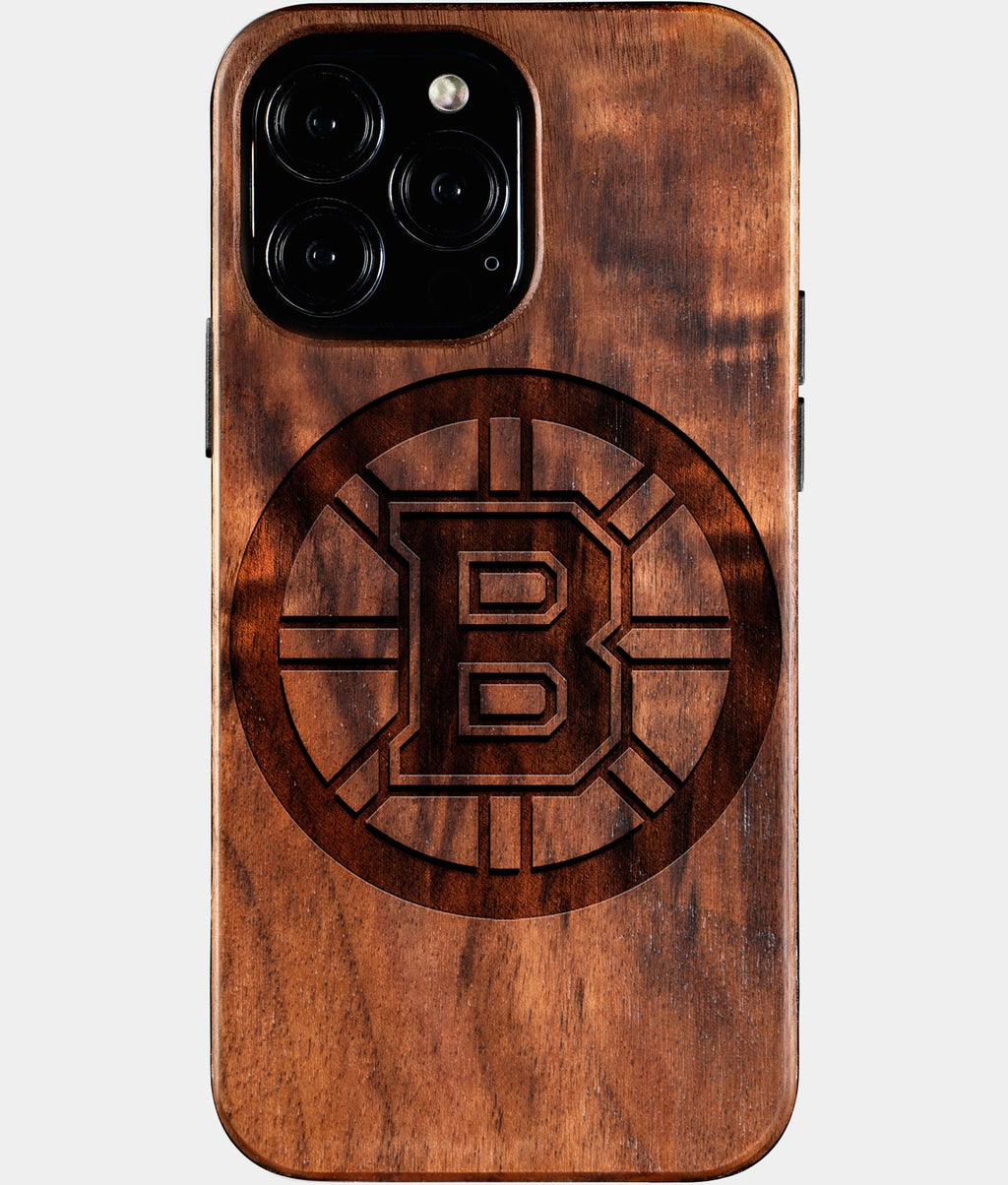 Custom Boston Bruins iPhone 16/16 Pro/16 Pro Max/16 Plus Case - Wood Boston Bruins Cover - Eco-friendly Boston Bruins iPhone 16 Case - Carved Wood Custom Boston Bruins Gift For Him - Monogrammed Personalized iPhone 16 Cover By Aldergrove & Oak