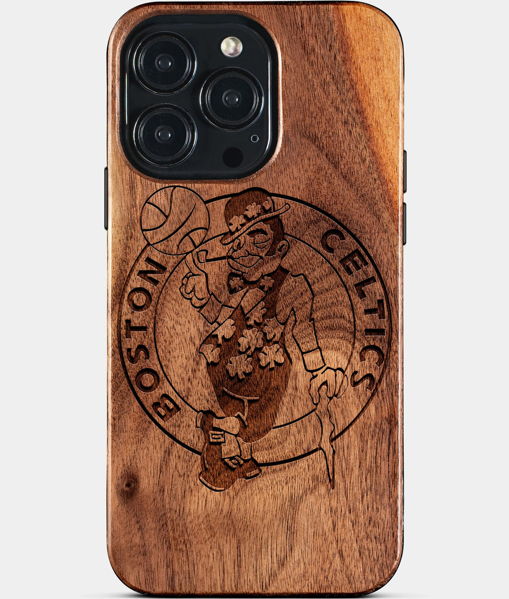 Custom Boston Celtics iPhone 15/15 Pro/15 Pro Max/15 Plus Case - Wood Celtics Cover - Eco-friendly Boston Celtics iPhone 15 Case - Carved Wood Custom Boston Celtics Gift For Him - Monogrammed Personalized iPhone 15 Cover By Aldergrove & Oak