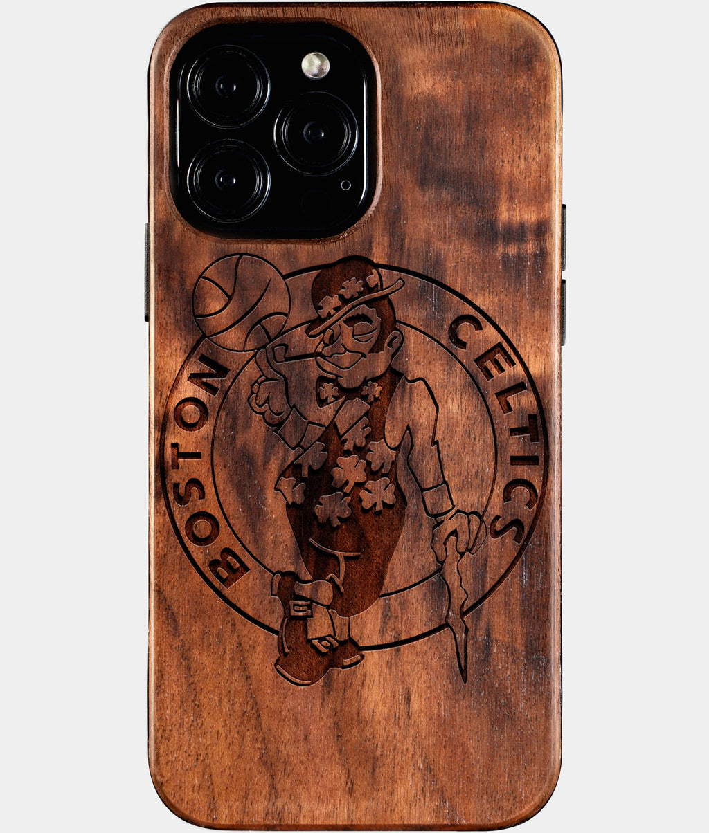 Custom Boston Celtics iPhone 16/16 Pro/16 Pro Max/16 Plus Case - Wood Celtics Cover - Eco-friendly Boston Celtics iPhone 16 Case - Carved Wood Custom Boston Celtics Gift For Him - Monogrammed Personalized iPhone 16 Cover By Aldergrove & Oak