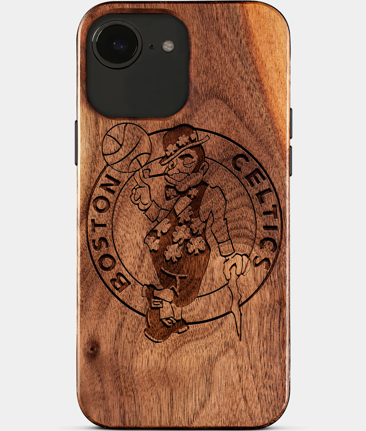 Eco-friendly Boston Celtics iPhone 17e Case - Carved Wood Custom Boston Celtics Gift For Him - Monogrammed Personalized iPhone 17e Cover By Aldergrove & Oak