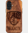 Eco-friendly Brooklyn Nets iPhone 17 Case - Carved Wood Custom Brooklyn Nets Gift For Him - Monogrammed Personalized iPhone 17 Cover By Aldergrove & Oak