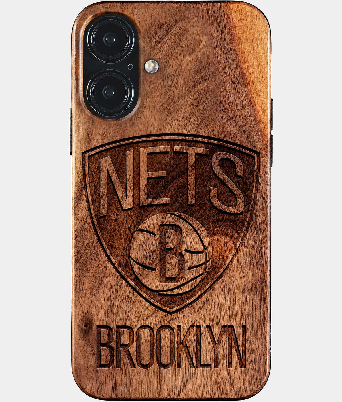 Eco-friendly Brooklyn Nets iPhone 17 Case - Carved Wood Custom Brooklyn Nets Gift For Him - Monogrammed Personalized iPhone 17 Cover By Aldergrove & Oak