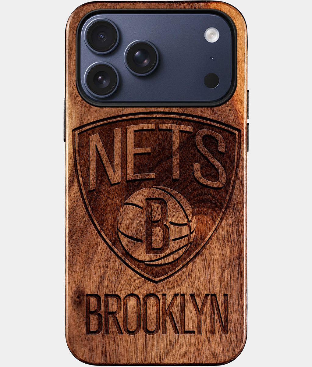 Custom Brooklyn Nets iPhone 17/17 Pro/17 Pro Max/17 Air Case - Wood Nets Cover - Eco-friendly Brooklyn Nets iPhone 17 Case - Carved Wood Custom Brooklyn Nets Gift For Him - Monogrammed Personalized iPhone 17 Cover By Aldergrove & Oak