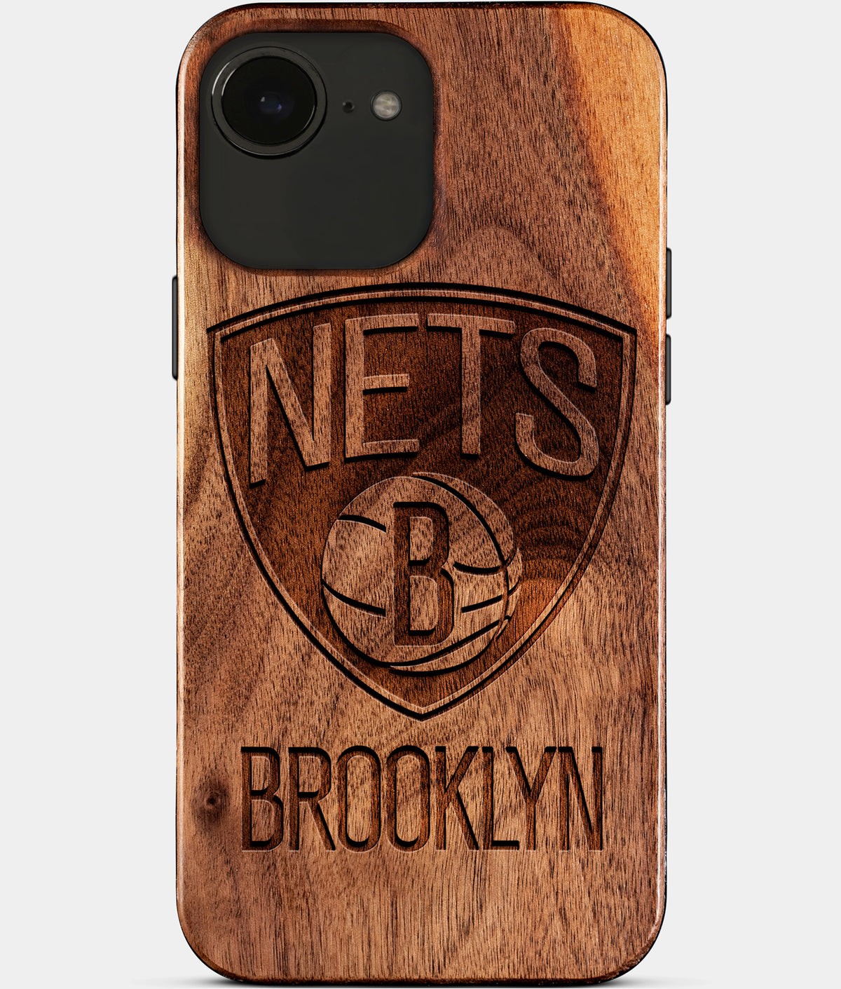 Eco-friendly Brooklyn Nets iPhone 17e Case - Carved Wood Custom Brooklyn Nets Gift For Him - Monogrammed Personalized iPhone 17e Cover By Aldergrove & Oak