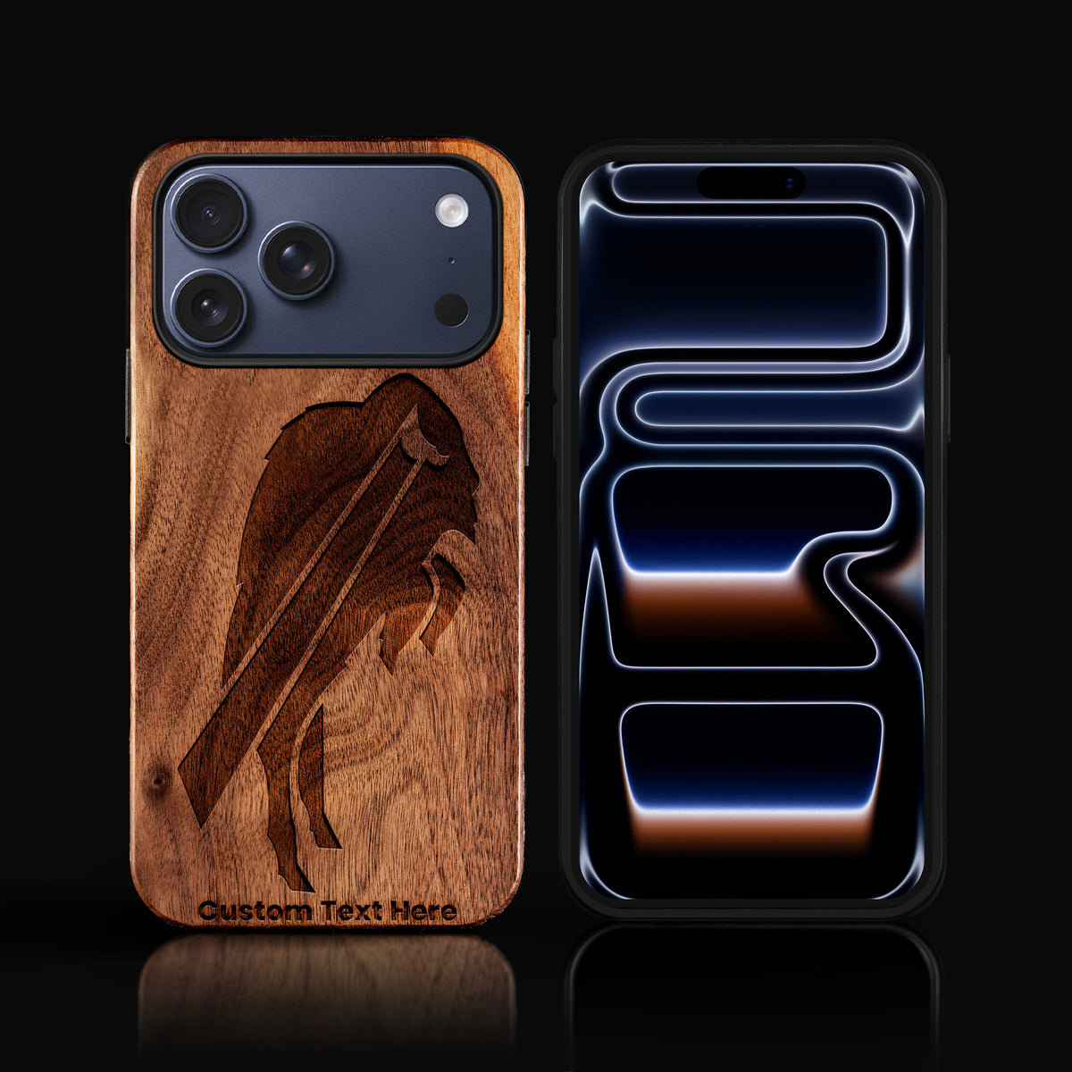 Custom Buffalo Bills iPhone 17/17 Pro/17 Pro Max/17 Air Case - Carved Wood Bills Cover