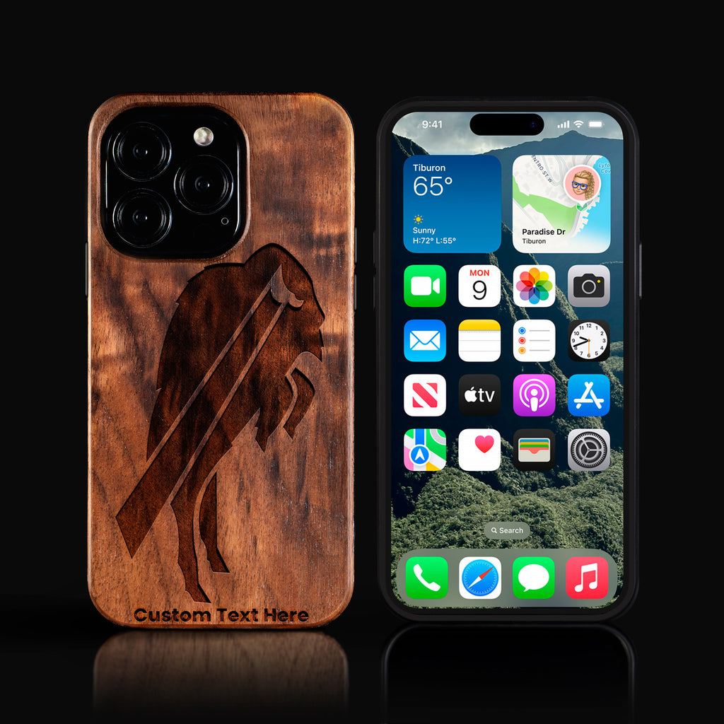 Custom Buffalo Bills iPhone 16/16 Pro/16 Pro Max/16 Plus Case - Carved Wood Bills Cover