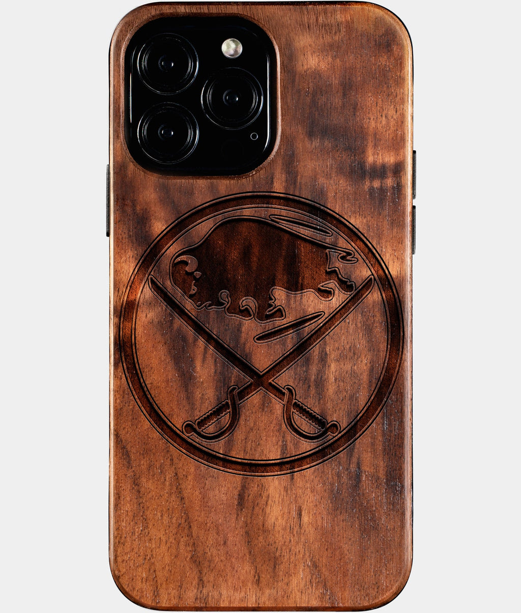 Custom Buffalo Sabres iPhone 16/16 Pro/16 Pro Max/16 Plus Case - Wood Sabres Cover - Eco-friendly Buffalo Sabres iPhone 16 Case - Carved Wood Custom Buffalo Sabres Gift For Him - Monogrammed Personalized iPhone 16 Cover By Aldergrove & Oak