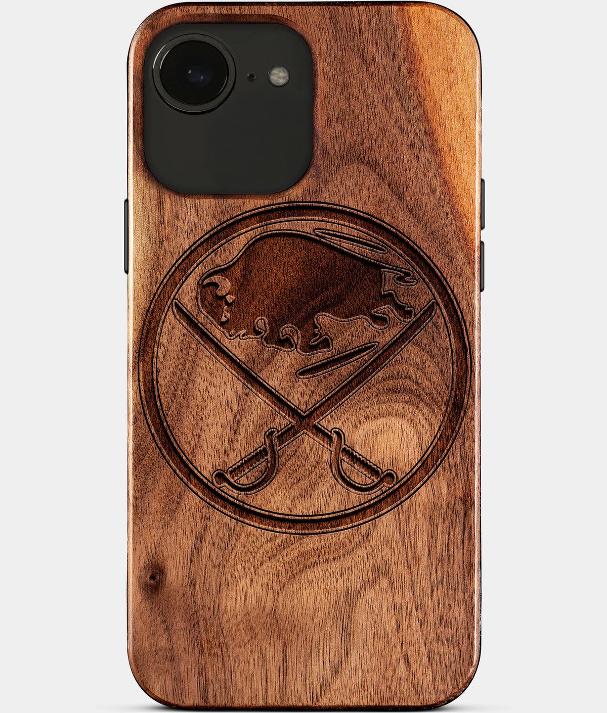 Eco-friendly Buffalo Sabres iPhone 17e Case - Carved Wood Custom Buffalo Sabres Gift For Him - Monogrammed Personalized iPhone 17e Cover By Aldergrove & Oak