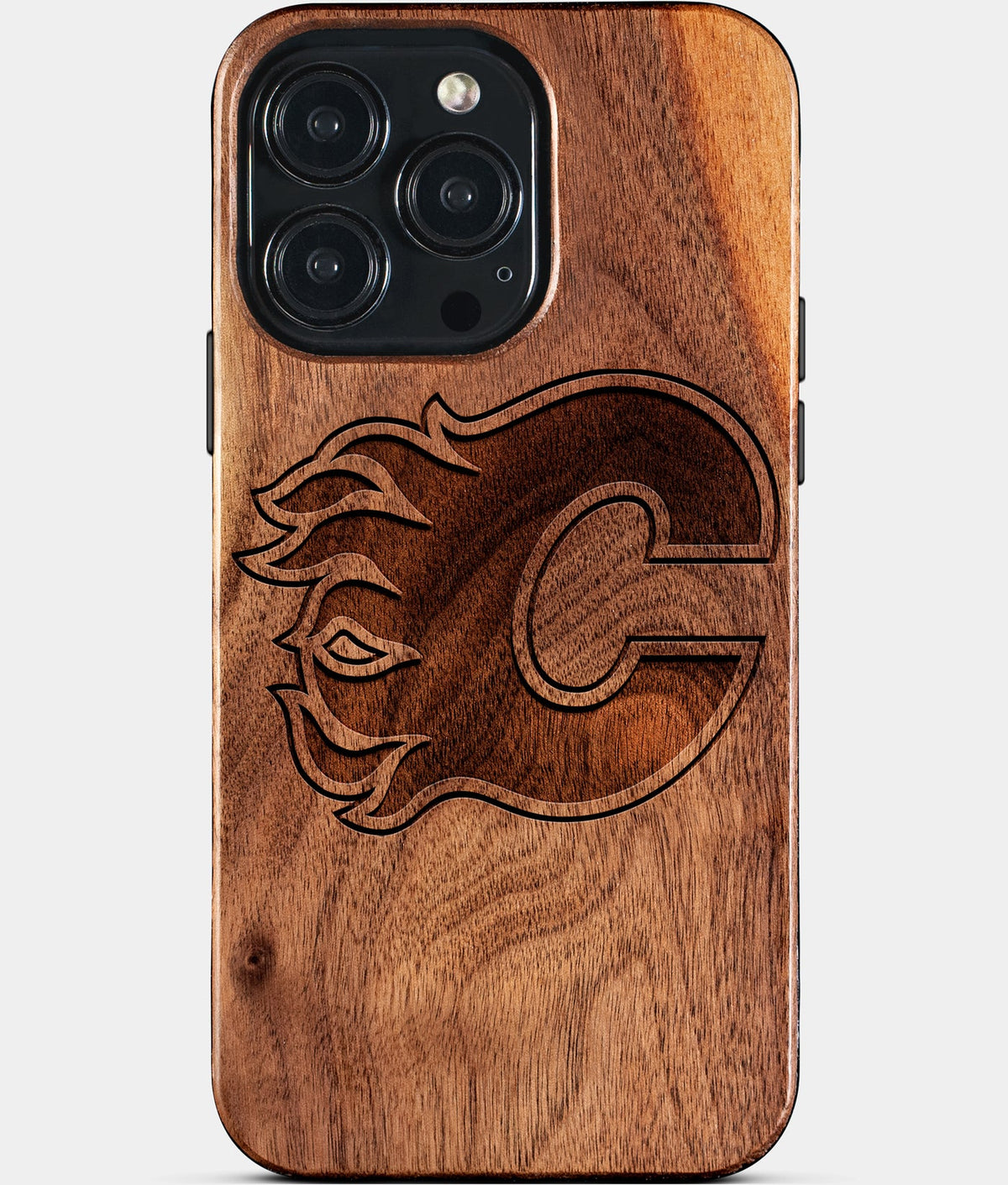 Custom Calgary Flames iPhone 15/15 Pro/15 Pro Max/15 Plus Case - Wood Calgary Flames Cover - Eco-friendly Calgary Flames iPhone 15 Case - Carved Wood Custom Calgary Flames Gift For Him - Monogrammed Personalized iPhone 15 Cover By Aldergrove & Oak