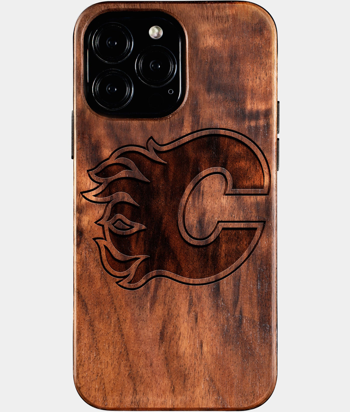 Custom Calgary Flames iPhone 16/16 Pro/16 Pro Max/16 Plus Case - Wood Calgary Flames Cover - Eco-friendly Calgary Flames iPhone 16 Case - Carved Wood Custom Calgary Flames Gift For Him - Monogrammed Personalized iPhone 16 Cover By Aldergrove & Oak
