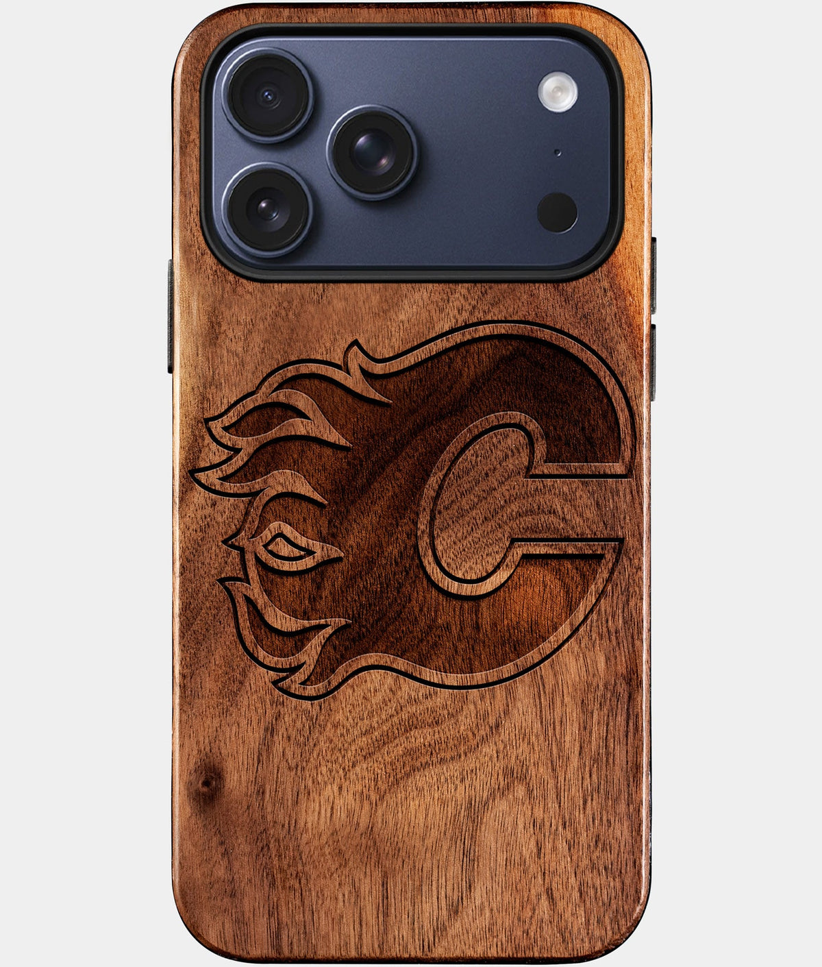 Eco-friendly Calgary Flames iPhone 17 Pro Max Case - Carved Wood Custom Calgary Flames Gift For Him - Monogrammed Personalized iPhone 17 Pro Max Cover By Aldergrove & Oak