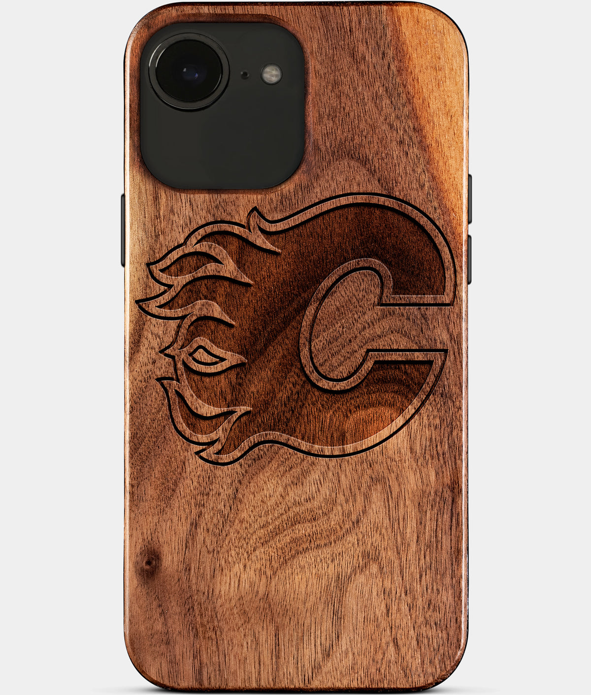 Eco-friendly Calgary Flames iPhone 17e Case - Carved Wood Custom Calgary Flames Gift For Him - Monogrammed Personalized iPhone 17e Cover By Aldergrove & Oak