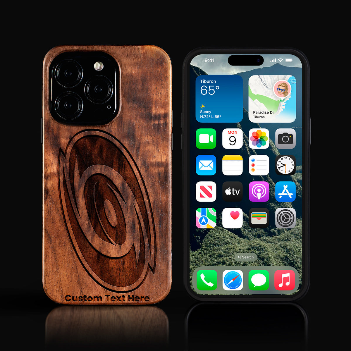 Custom Carolina Hurricanes iPhone 16/16 Pro/16 Pro Max/16 Plus Case - Carved Wood  Hurricanes Cover