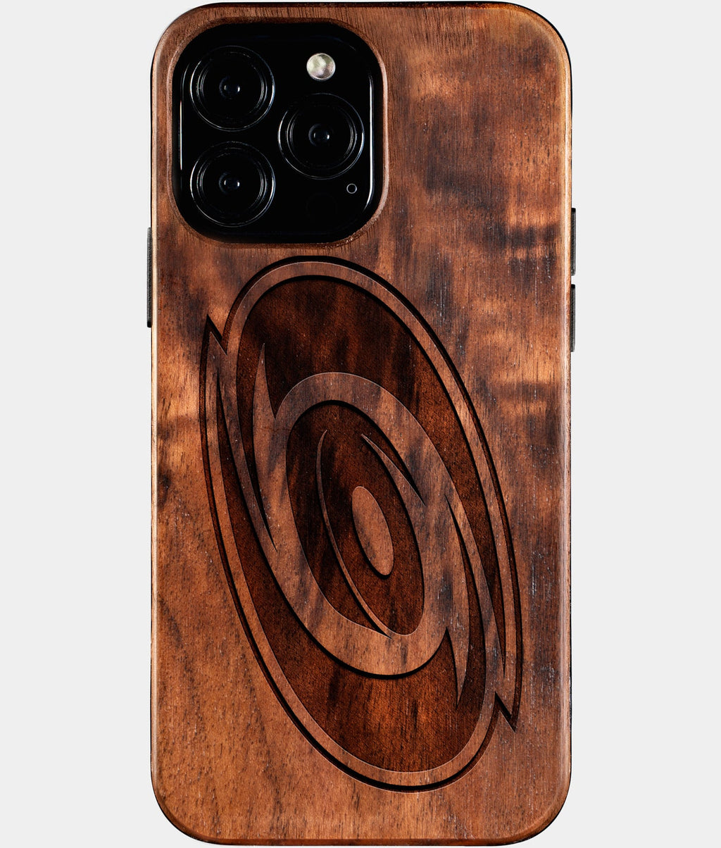 Custom Carolina Hurricanes iPhone 16/16 Pro/16 Pro Max/16 Plus Case - Wood  Hurricanes Cover - Eco-friendly Carolina Hurricanes iPhone 16 Case - Carved Wood Custom Carolina Hurricanes Gift For Him - Monogrammed Personalized iPhone 16 Cover By Aldergrove & Oak